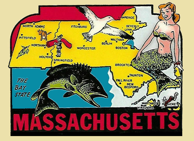 (image for) Massachusetts (3) Bay State Map Vintage Vacation Stickers